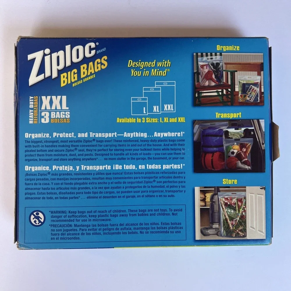 Ziploc Big Bags Heavy Duty Storage XXL (3 Bags) Discontinued RARE NEW SEALED